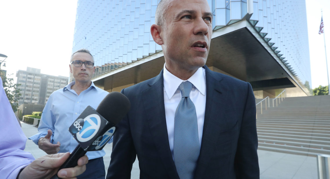 PHOTO- Michael Avenatti, attorney for Stephanie Clifford, speaks to reporters as he leaves the U.S. District Court for the Central District of California on Sept. 24, 2018, in Los Angeles. Avenatti has been arrested on federal bank fraud and wire fraud charges. CREDIT: MARIO TAMA/GETTY IMAGES