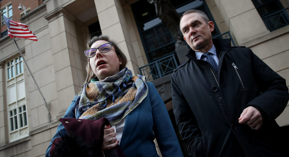 Attorneys for Chelsea Manning — Moira Meltzer-Cohen, left, and Christopher Leibig — speak after she was taken into custody after refusing to answer questions from a federal grand jury investigating the release of documents to WikiLeaks. Win McNamee/Getty Images