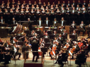 The Westminster Choir, performing with the New York Philharmonic and conductor Colin Davis in New York City in 2003. Hiroyuki Ito/Getty Images
