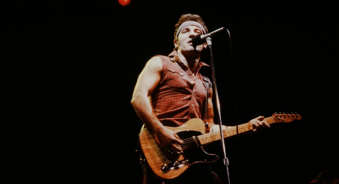 Bruce Springsteen onstage during the Born in the U.S.A. Tour in 1984. CREDIT: Shinko Music/Getty Images