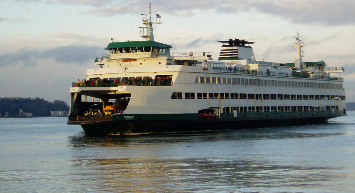 The diesel-powered jumbo ferry M/V Puyallup is in line for conversion to hybrid-electric propulsion. CREDIT: TOM BANSE/NW NEWS NETWORK