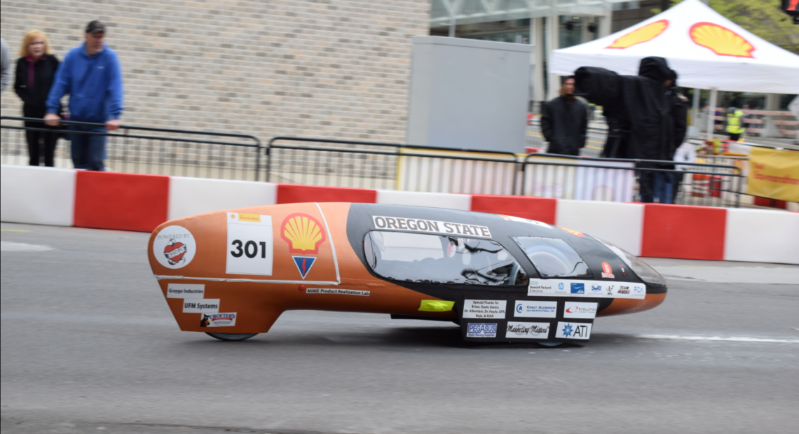 A further refined version of the battery-powered Beaver Bolt, seen here in 2018, will return to the Shell Eco-marathon competition for ultra-high efficiency vehicles. CREDIT: OSU/SHELL ECO- MARATHON