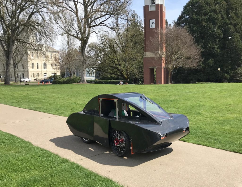 The all-electric Beavermobile making a test run on the Oregon State University campus. CREDIT: OSU/SHELL ECO-MARATHON