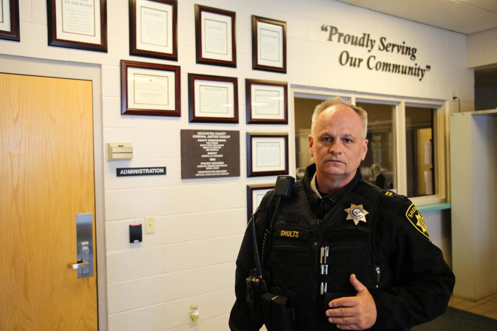 Capt. Michael Shults, commander of the Deschutes County Jail, poses for a portrait at the jail in Bend, Ore., Tuesday, March 12, 2019. CREDIT: Emily Cureton/OPB