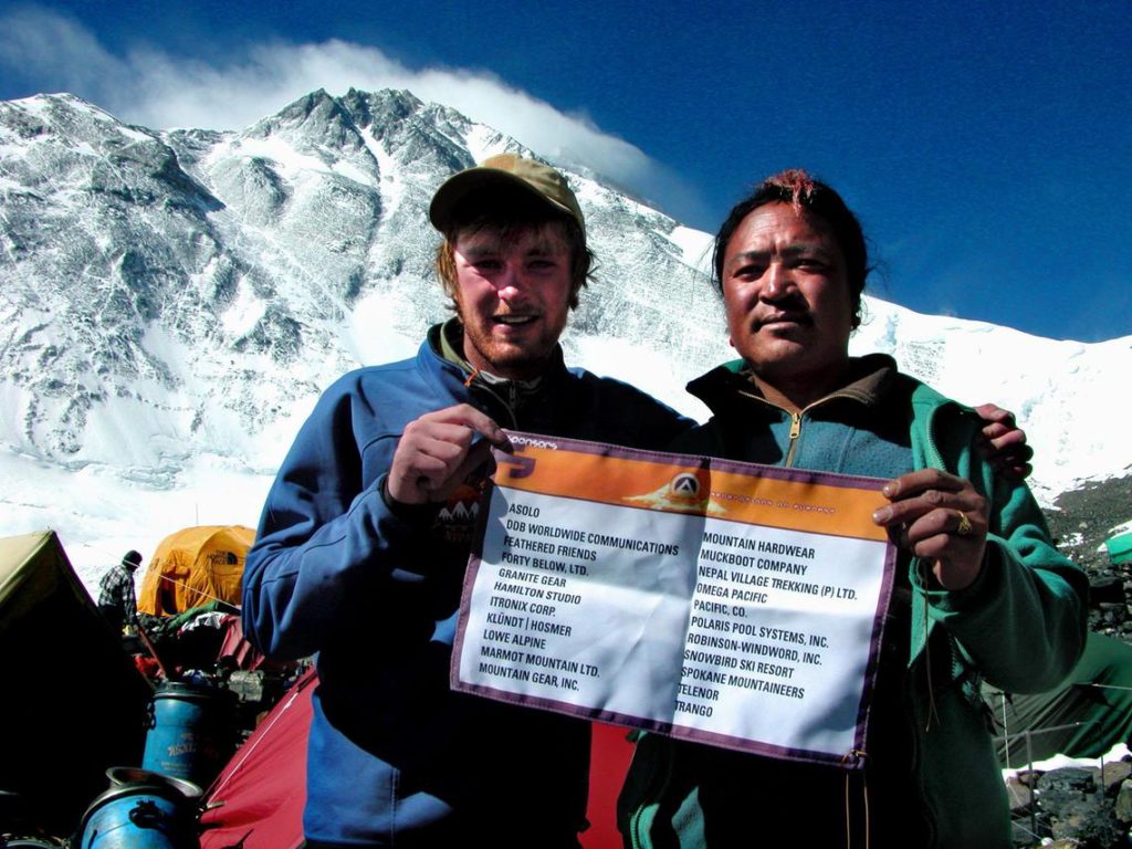 Jess Roskelley in 2003 with his Sherpa climbing partner on Mount Everest. Courtesy John Roskelley