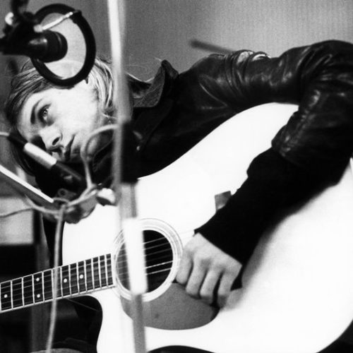 Kurt Cobain in the studio with Nirvana in late 1991. CREDIT: Michel Linssen/Redferns/Getty Images