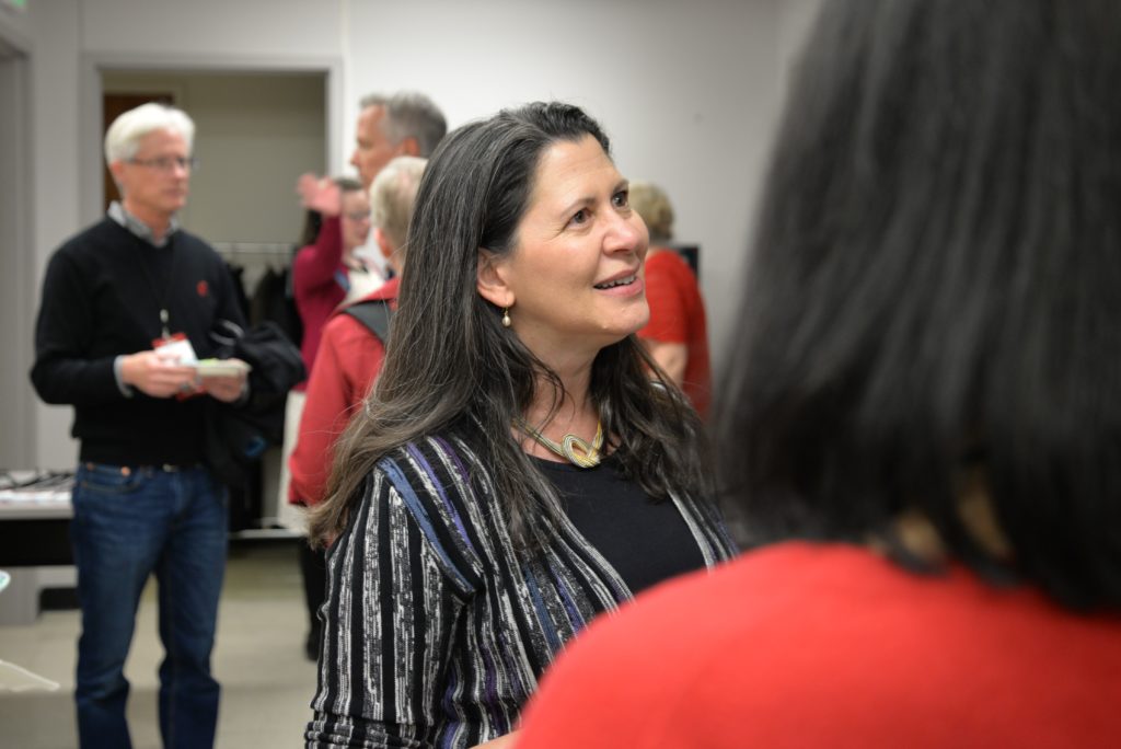 Melissa Block spoke with NWPB members during a reception before an on-air interview with 'All Things Considered' host Thom Kokenge. CREDIT: Hannah Whisenant/NWPB