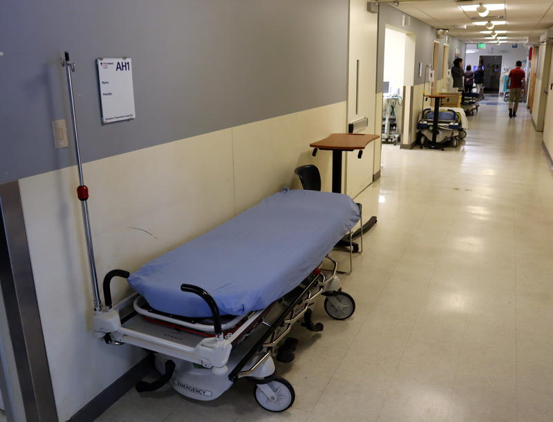 People in mental health crisis can be lodged for days on a gurney in a hallway, like these at Olympia's St. Peter Hospital emergency room, because there's nowhere else to go. TOM BANSE / N3