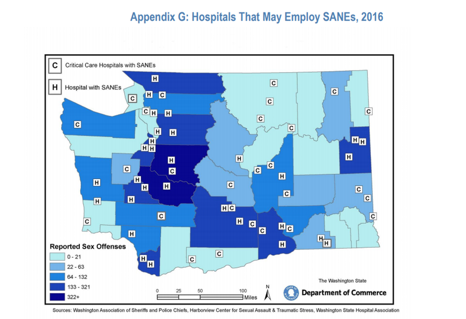 Washington hospitals that may employ sexual assault nurse examiner by county