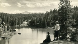 A view of Pikes Peak from the Carroll Lakes, circa 1925. Katharine Lee Bates' trip up the Colorado mountain inspired her poem "America," later to become the song "America the Beautiful." CREDIT: Harry L. Standley/Courtesy of the Colorado Springs Pioneers Museum