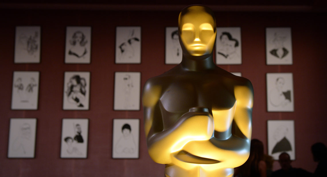 A reproduction of an Oscar statuette stands tall at a 2016 media event in Hollywood, Calif. Kevork Djansezian/Getty Images