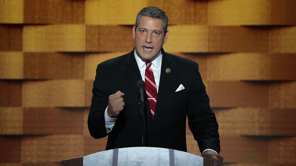 Rep. Tim Ryan, D-Ohio, delivers remarks on the fourth day of the Democratic National Convention in 2016. He is now launching his own campaign for president in 2020. CREDIT: Alex Wong/Getty Images