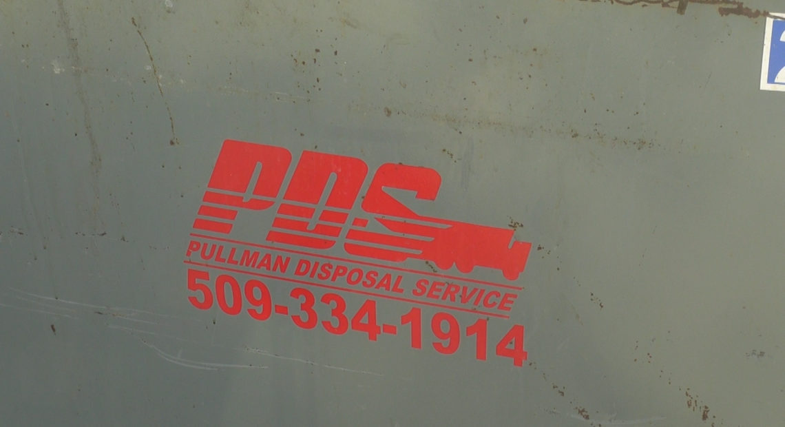 Logo of Pullman Disposal Service on a trash can.