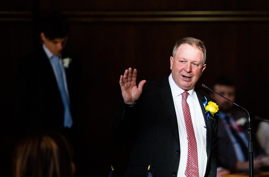 State Sen. Herman E. Baertschiger Jr., R-Grants Pass, in the Oregon Senate on Monday, Jan. 14, 2019, in Salem, Ore. CREDIT: BRADLEY W. PARKS/OPB