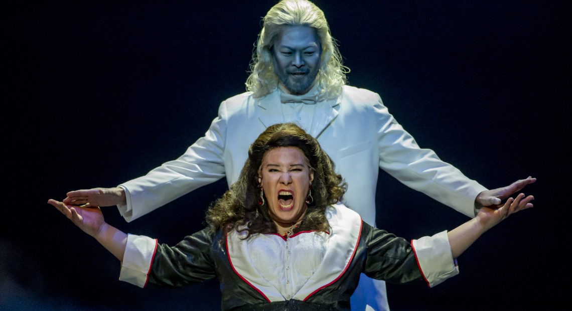 Lucia Lucas, with cast mate Hidenori Inoue, in a dress rehearsal for the Tulsa Opera's 2019 Don Giovanni production. Shane Bevel Photography/Tulsa Opera