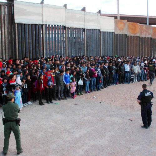 President Trump has announced plans to impose escalating tariffs on goods imported from Mexico in an attempt to stop migrants from entering the U.S. over the southern border. U.S. Customs and Border Protection released this photo, taken on Wednesday at El Paso, Texas. CREDIT: AP