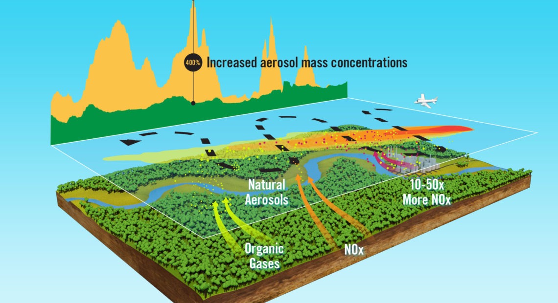 This image from an explanatory video shows how scientists from Pacific Northwest National Lab collected air samples near Manaus, Brazil.