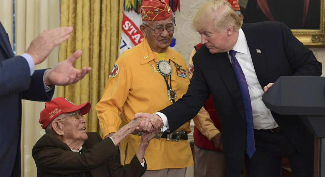 In 2017, President Trump honored Navajo Code Talker Fleming Begaye Sr. at the White House. CREDIT: Susan Walsh/AP