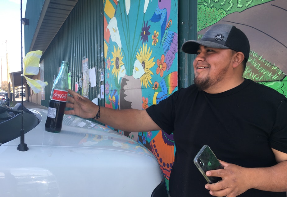 An H2A farmworker takes a moment to enjoy a coke outside of El Estudillo Food Store. H2A foreign farmworkers are allowed to drive into town for a couple of hours to get supplies -- usually on Wednesdays and Fridays. CREDIT ESMY JIMENEZ Workers like Garcia Valdez, and hundreds more, make up this temporary workforce. In a way, Mattawa is almost like a tourist town. Its population grows dramatically every spring and summer. CREDIT: ESMY JIMENEZ/KUOW