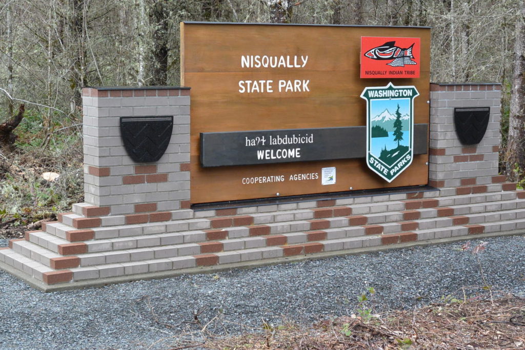 The new entrance sign telegraphs the state-tribal partnership to manage the new state park. CREDIT: WA STATE PARKS