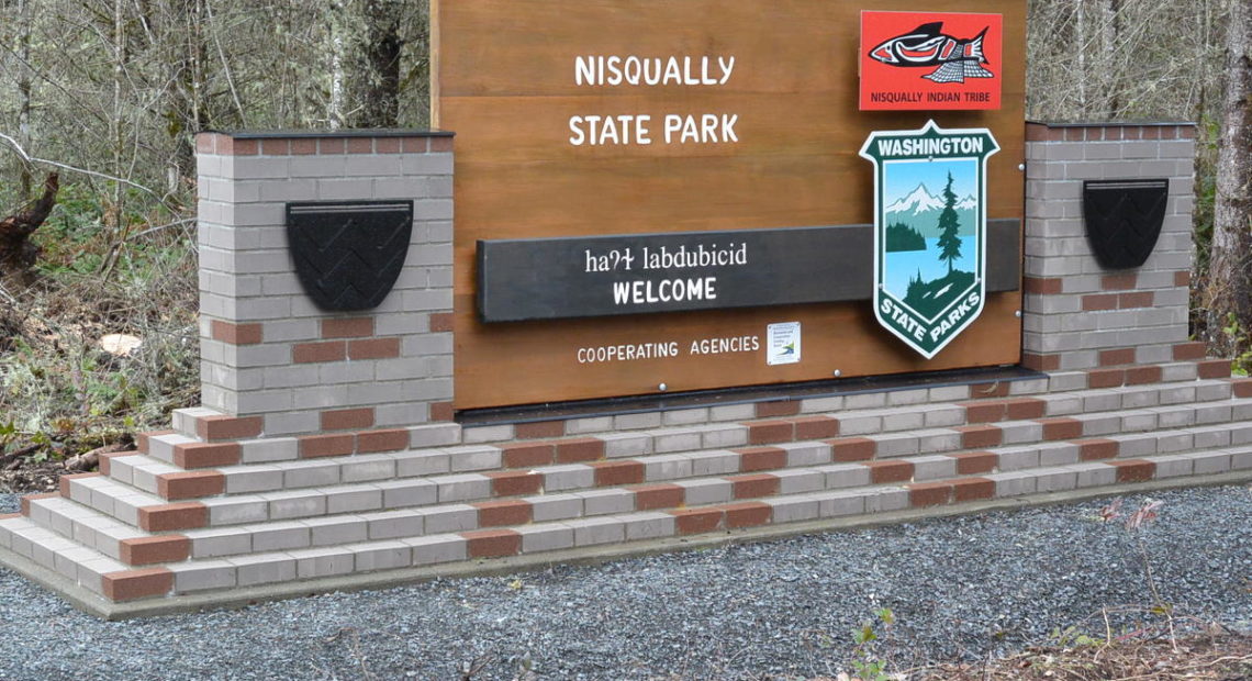 The new entrance sign telegraphs the state-tribal partnership to manage the new state park. CREDIT: WA STATE PARKS