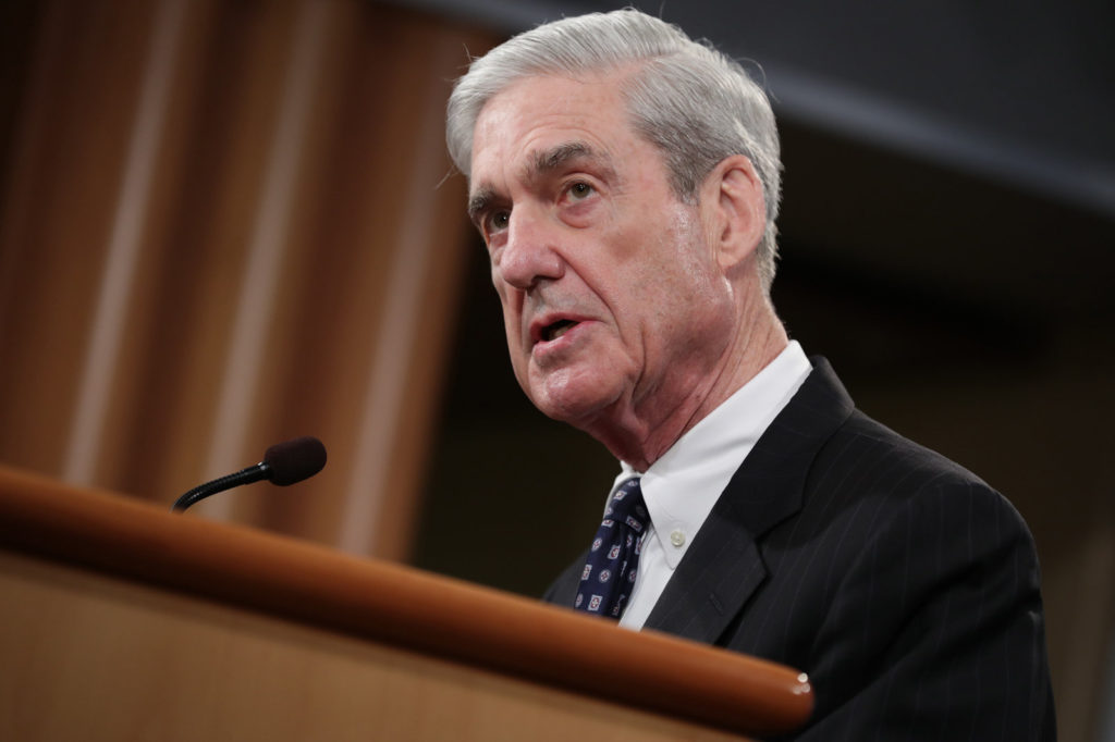 Special counsel Robert Mueller makes a statement about the Russia investigation on Wednesday at the Justice Department. Chip Somodevilla/Getty Images