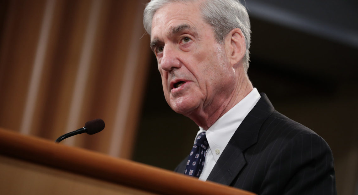 Special counsel Robert Mueller makes a statement about the Russia investigation on Wednesday at the Justice Department. Chip Somodevilla/Getty Images