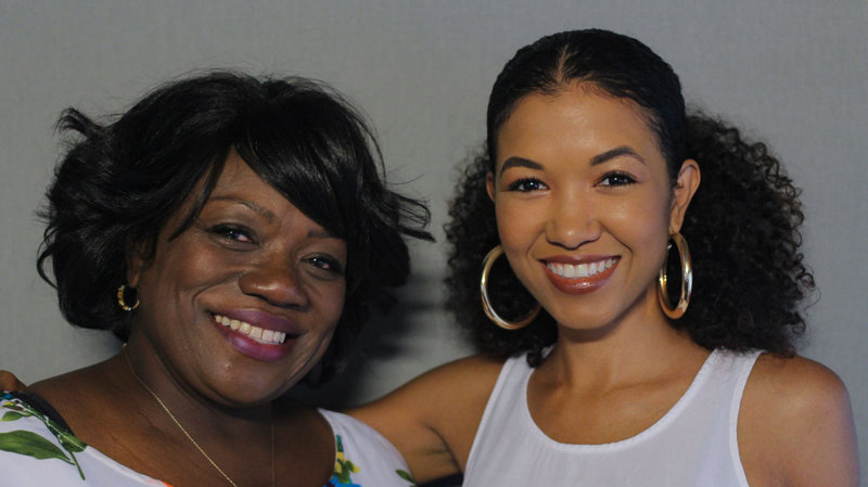 Sada Jackson (right) finds out more about her late mother from her mom's best friend, Angela Morehead-Mugita, at StoryCorps in Kansas City, Mo., in August 2018. CREDIT: Savannah Winchester for StoryCorps