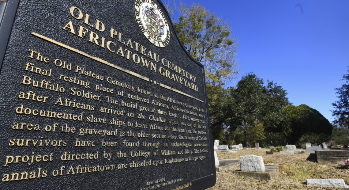 Many of the survivors of the Clotilda voyage are buried in Old Plateau Cemetery near Mobile, Ala. The Alabama Historical Commission announced Wednesday that researchers have identified the vessel after months of work. Julie Bennett/AP