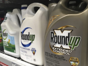 Containers of Roundup are displayed on a store shelf in San Francisco. A third California jury has awarded a multimillion-dollar court judgment against the herbicide. CREDIT: Haven Daley/AP
