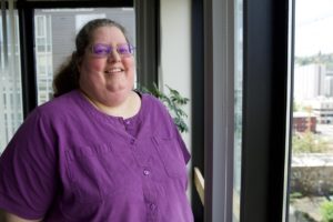 Beckie Child was abused as a kid and suffers from PTSD. She’s also been held for civil commitment. She thinks the state should help people prevent mental health crises, rather than focusing on civil commitment. CREDIT: KRISTIAN FODEN-VENCIL/OPB