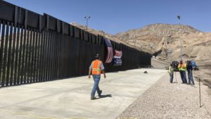 Construction is nearly complete in New Mexico on a section of border wall built with private funds raised by a nonprofit called We Build The Wall. Mallory Falk/KRWG