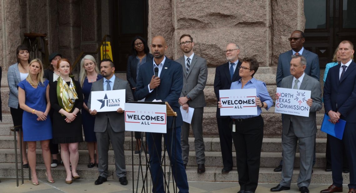 Mike Hollinger of IBM joined a group of business leaders at a news conference on the steps of the capitol in Austin, Texas. The business leaders oppose the so-called religious refusal laws currently under consideration in the Texas legislature. Susan Risdon/Red Media Group