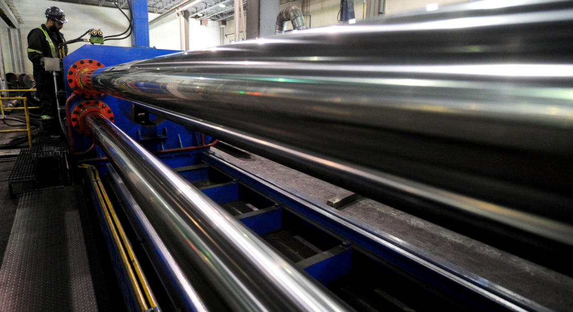 The U.S. is lifting tariffs on Canadian and Mexican steel imports, nearly a year after imposing the duties. Here, a worker is seen at Bri-Steel Manufacturing, which makes seamless steel pipes, in Edmonton, Alberta, Canada.