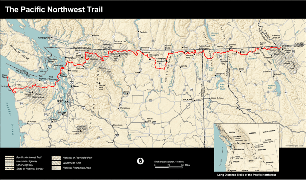 Map of the Pacific Northwest National Scenic trail. CREDIT: NATIONAL PARK SERVICE