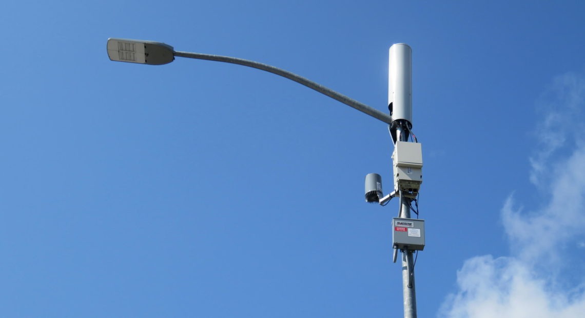A typical small cell antenna for 5G wireless networks as seen in Eugene, this one not yet operational.