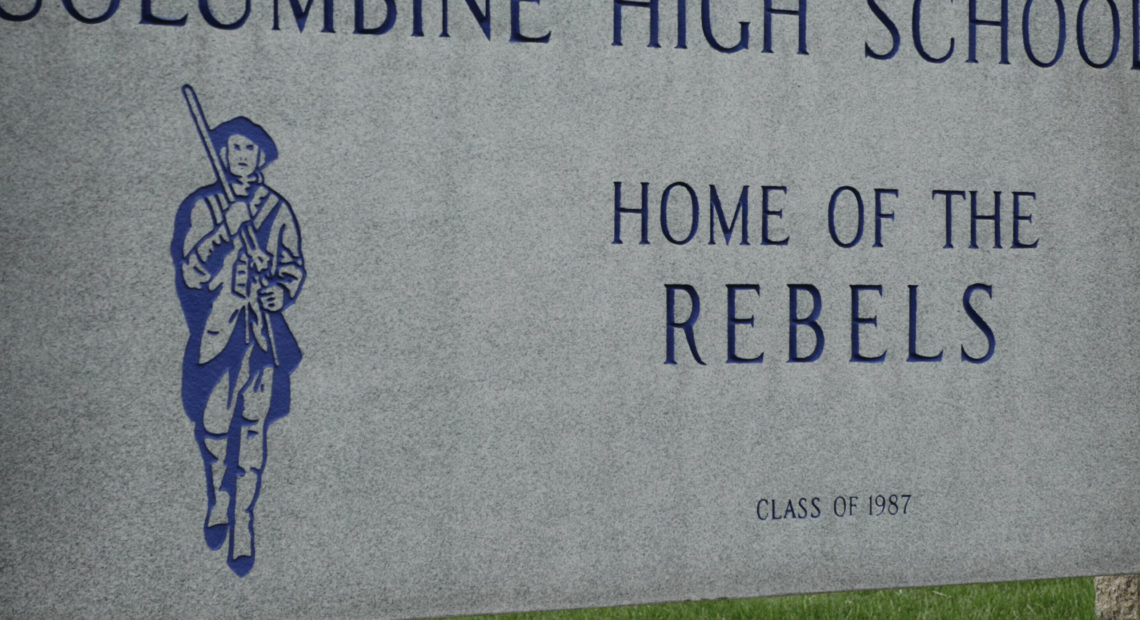 Columbine High School sign in Littleton, Colorado