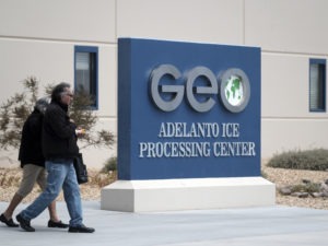 The U.S. Immigration and Enforcement processing center in Adelanto, Calif., is one of the detention facilities operated by GEO Group Inc. Richard Vogel/AP