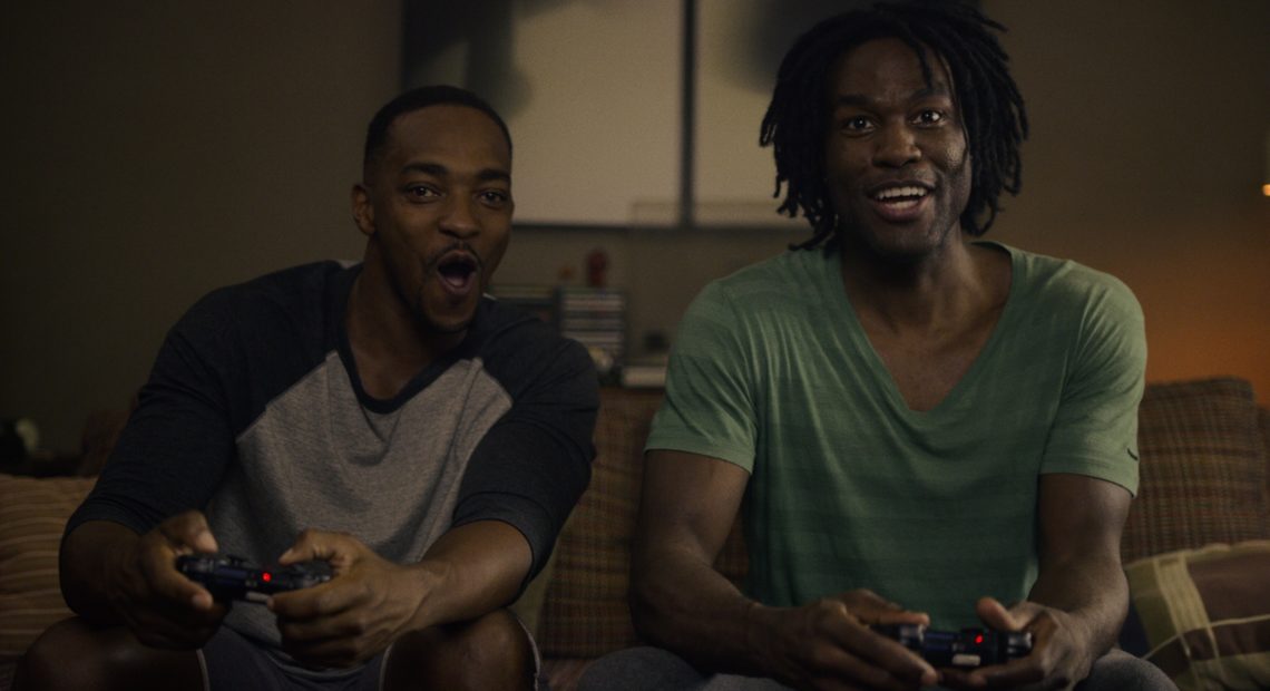 In the first episode of Black Mirror Season 5, Anthony Mackie (left) and Yahya Abdul-Mateen II play two estranged college friends who reunite later in life over a virtual reality video game. CREDIT: Netflix