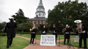 Baltimore Symphony Orchestra musicians performing at the state capitol, in Annapolis, June 13, to urge Gov. Larry Hogan to release state funding for the financially strapped orchestra. Cheryl Diaz Meyer/The Washington Post/Getty Images