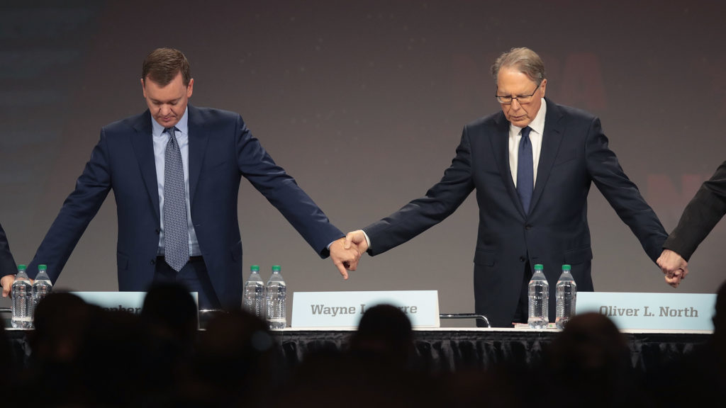 Chris Cox (L), the NRA's chief lobbyist, with CEO Wayne LaPierre at the annual meeting in Indiana in April. CREDIT: Scott Olson/Getty Images