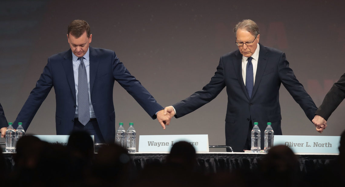 Chris Cox (L), the NRA's chief lobbyist, with CEO Wayne LaPierre at the annual meeting in Indiana in April. CREDIT: Scott Olson/Getty Images