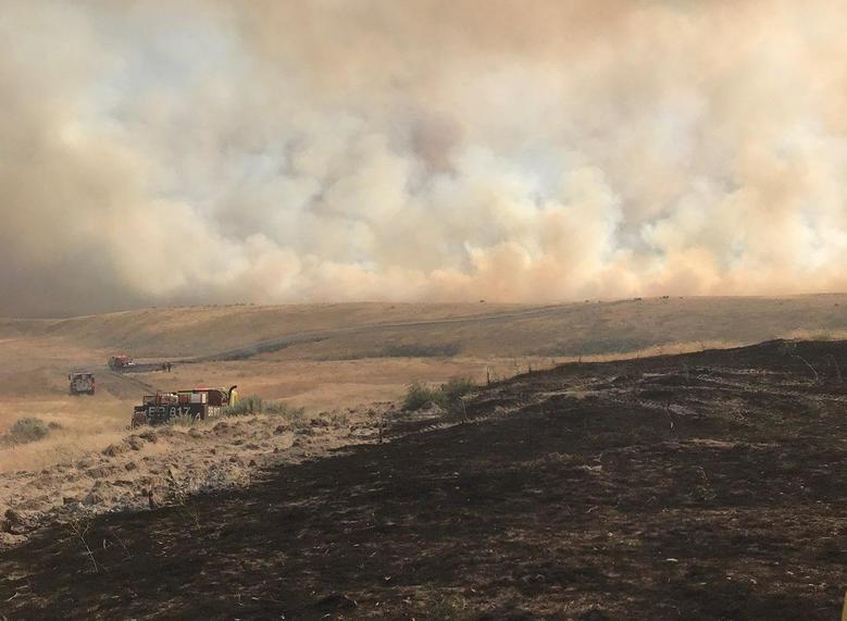 The Cold Creek Fire burning July 18 on the Hanford Reach National Monument had grown to an estimated 15,000 acres by Friday, July 19. CREDIT: Franklin County Fire District 13