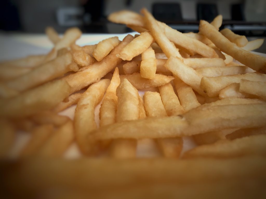 Freshly cooked Crispy On Delivery fries made by potato-processing giant Lamb Weston. The company sunk big resources into developing these French fries that can withstand a delivery run to home or office. CREDIT: ANNA KING/N3