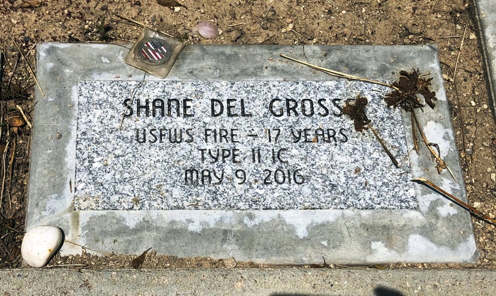 A memorial stone for Shane Del Grosso at the Wildland Firefighters Monument at the National Interagency Fire Center in Boise, Idaho. Federal officials at the NIFC are bolstering mental health resources for wildland firefighters following an apparent increase in suicides. CREDIT: KEITH RIDLER/AP