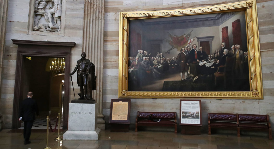 A painting titled Declaration of Independence hangs on the wall inside the U.S. Capitol on May 17, 2017. CREDIT: Mark Wilson/Getty Images