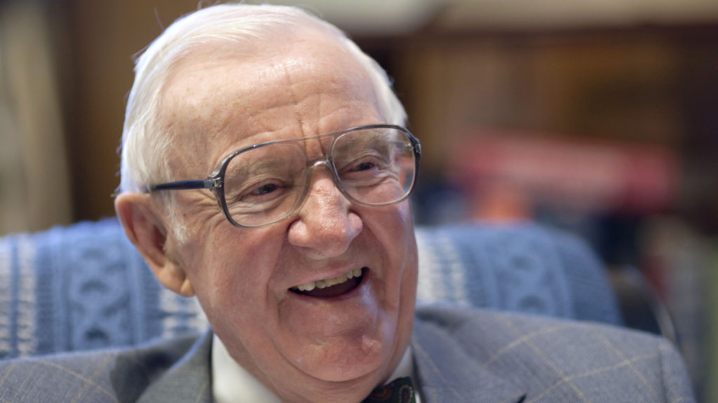 Retired Supreme Court Justice John Paul Stevens, then 91, works in his office at the Supreme Court on Sept. 28, 2011. J. Scott Applewhite/AP