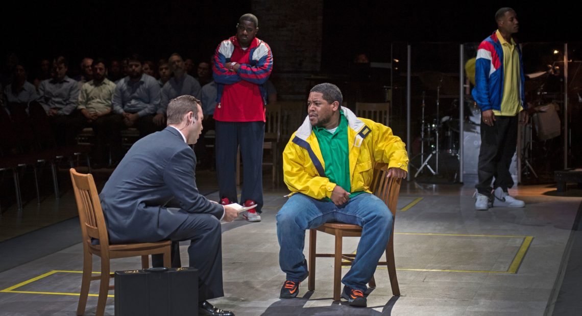 (Left to right) Joseph Lattanzi, Sankara Harouna, Terrence Chin-Loy and Miles Wilson-Toliverstar star in Blind Injustice, presented through the Cincinnati Opera. CREDIT: Philip Groshong/Courtesy of Cincinnati Opera