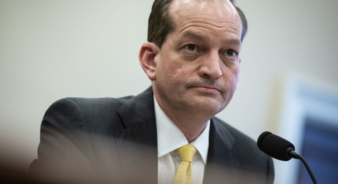 Labor Secretary Alexander Acosta testifies during a House Appropriations Committee hearing on April 3. Al Drago/Getty Images