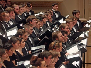 Students of the Westminster Choir College, performing with the Vienna Philharmonic at New York's Carnegie Hall in 2015. Hiroyuki Ito/Getty Images